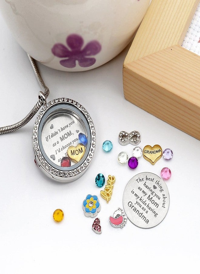 Beffy Best Gifts for Mother Mom Grandma Mammy Mum, Round Living Memory Floating Charm Locket Pendant Necklace with Birthstones & Charms - Image 5